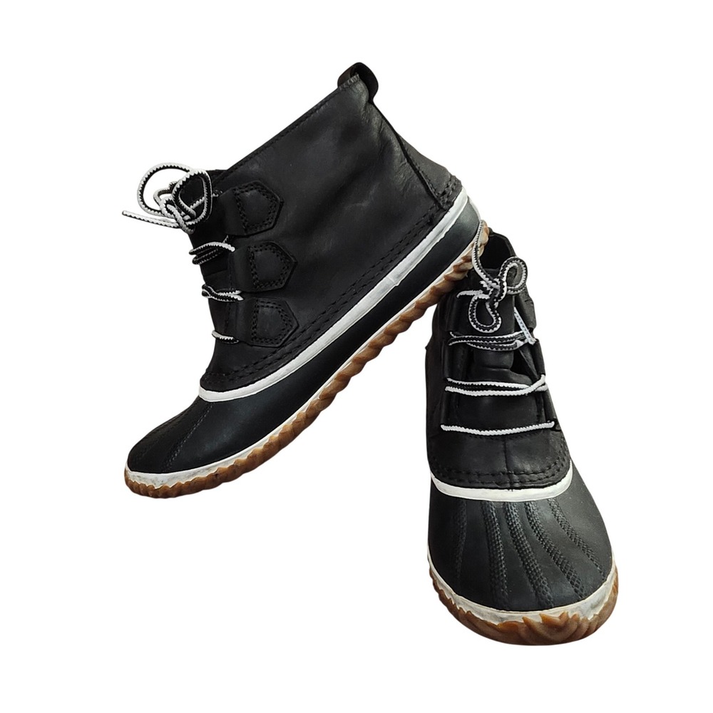 Sorel Out N About Leather Duck Boots Black White Waterproof NL2133-011 L 8.5